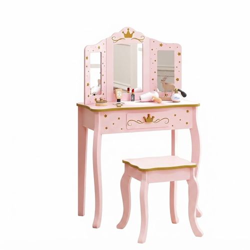 Pink Crown Princess Kids Vanity Set with Drawer