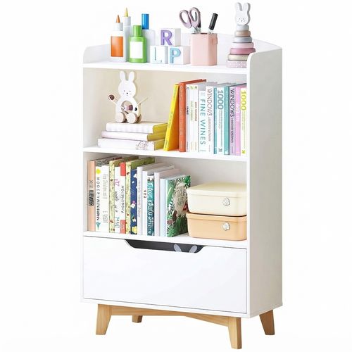 Kids Corner Bookshelf with Drawer, White
