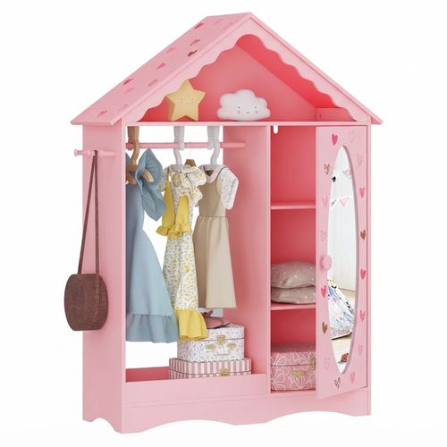 Dollhouse Kids Dress-Up Wardrobe with Mirror, Pink