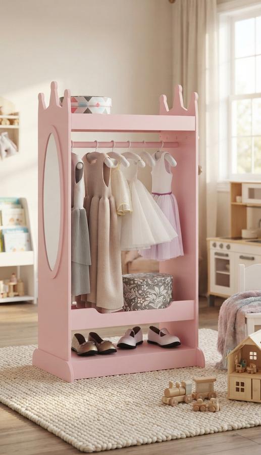 Kids Dress-Up Armoire with Crown Top & Mirror