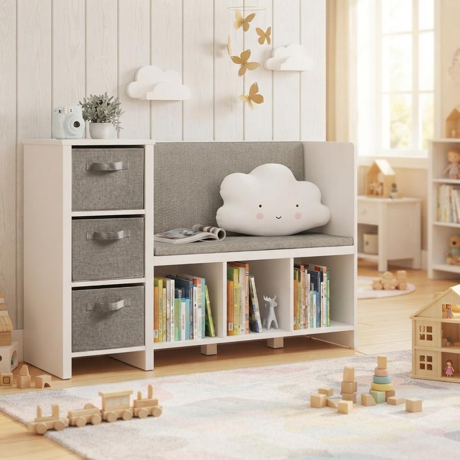 UTEX Kids Reading Nook Bench with Bookshelf in a child's room