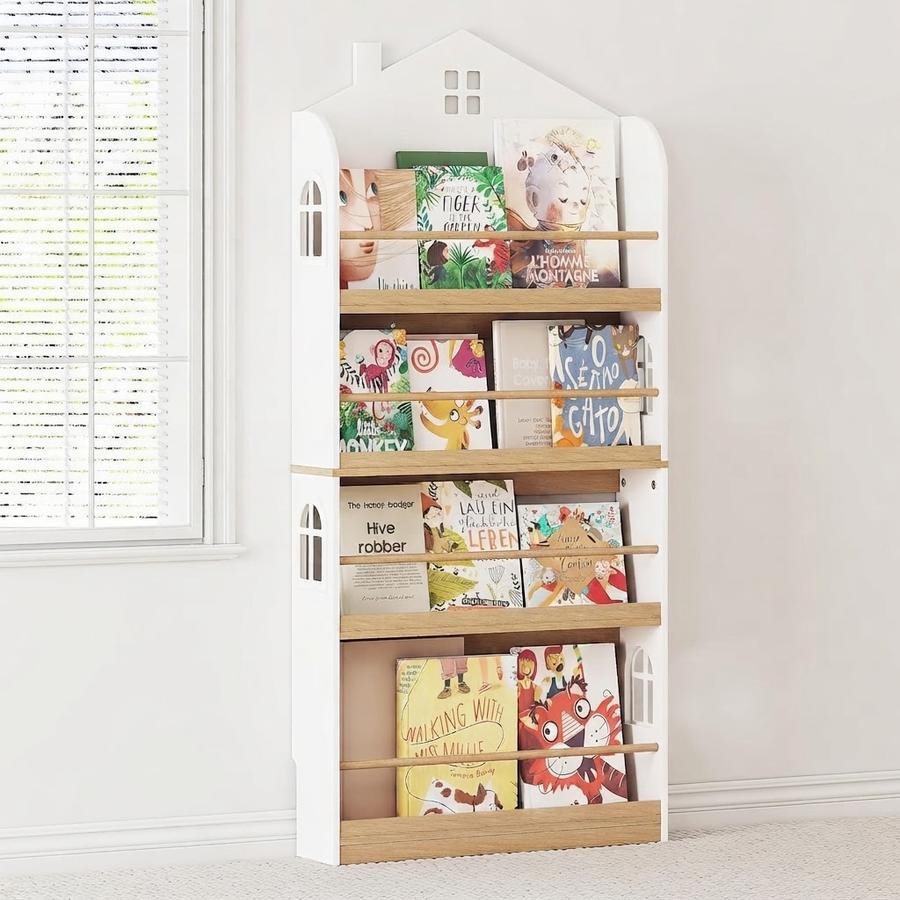 UTEX 4-Tier House-Shaped Kids Bookcase, Slim Depth in a child's room